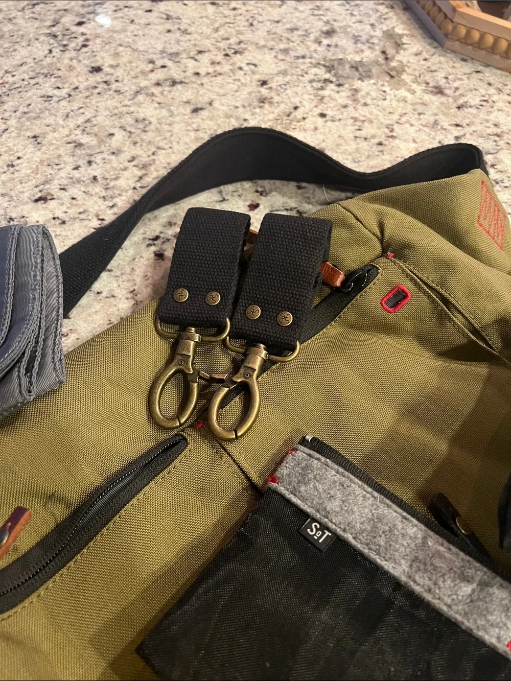 Sons of Trade Olive Canvas Diaper Bag Crossbody Sling with Brown Leather Trim